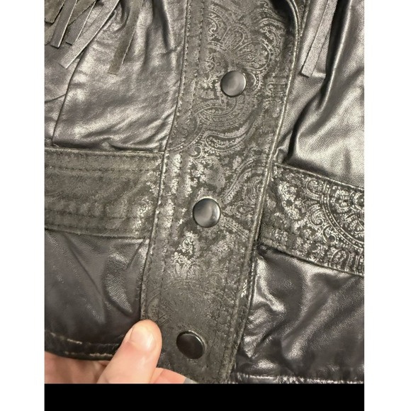 Vintage G-III Global Identity Black Leather Fringe Western Biker Jacket M - Picture 10 of 10